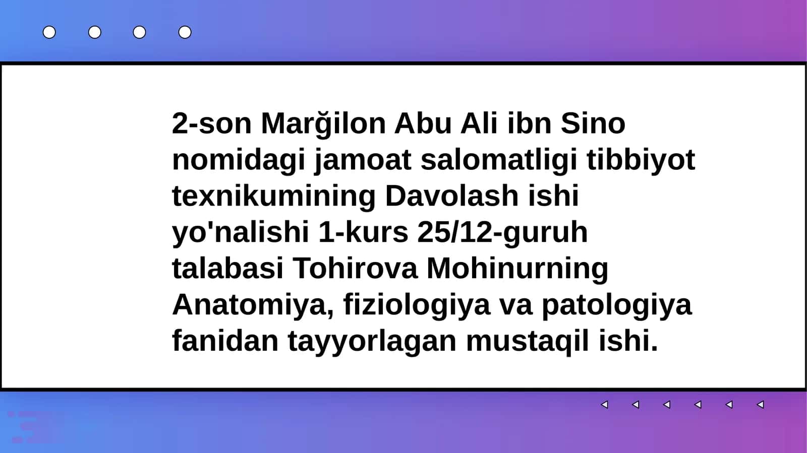 Abu Ali ibn Sino nomidagi jamoat salomatligi tibbiyot texnikumining Davolashishi yo'nalishi 1