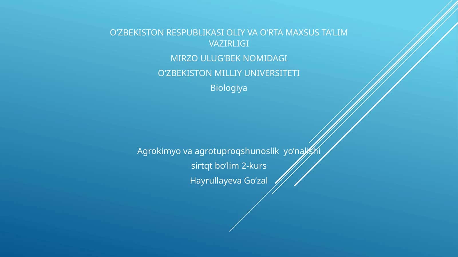 Biologiya Agrokimyo va agrotuproqshunoslik yo’nalishi 1
