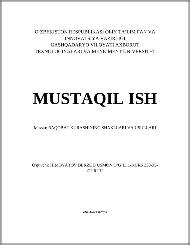 RAQOBAT KURASHINING SHAKLLARI VA USULLARI 1