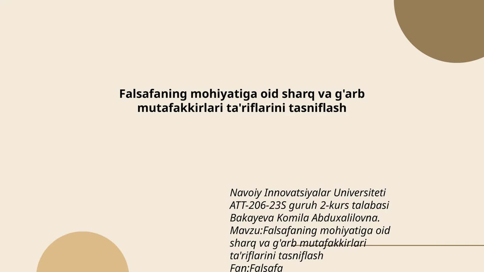 Falsafaning mohiyatiga oid sharq va g'arb mutafakkirlari ta'riflarini tasniflash 1