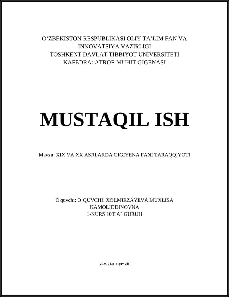 XIX VA XX ASRLARDA GIGIYENA FANI TARAQQIYOTI 1