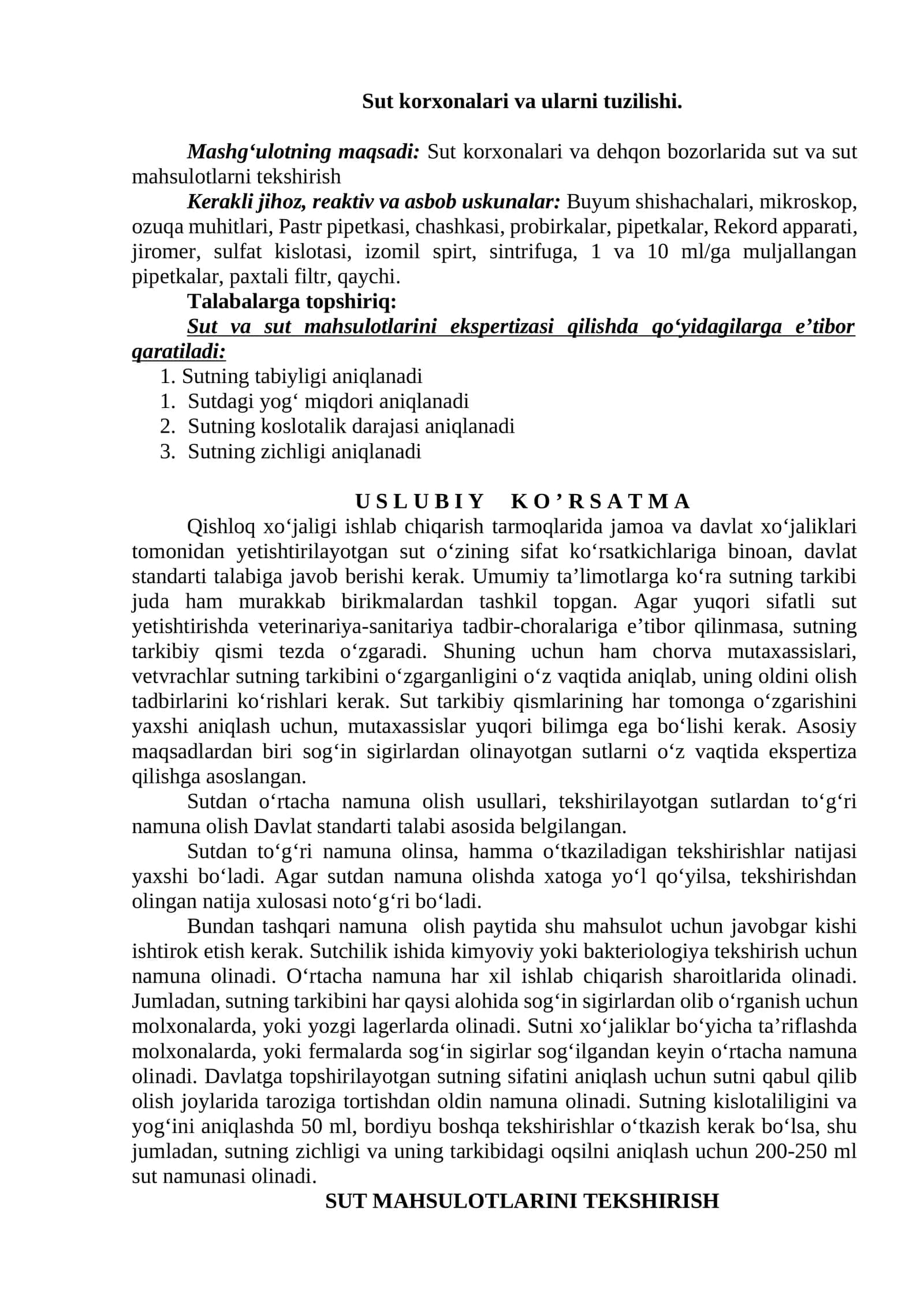 Sut va sut mahsulotlarini ekspertizasi 1