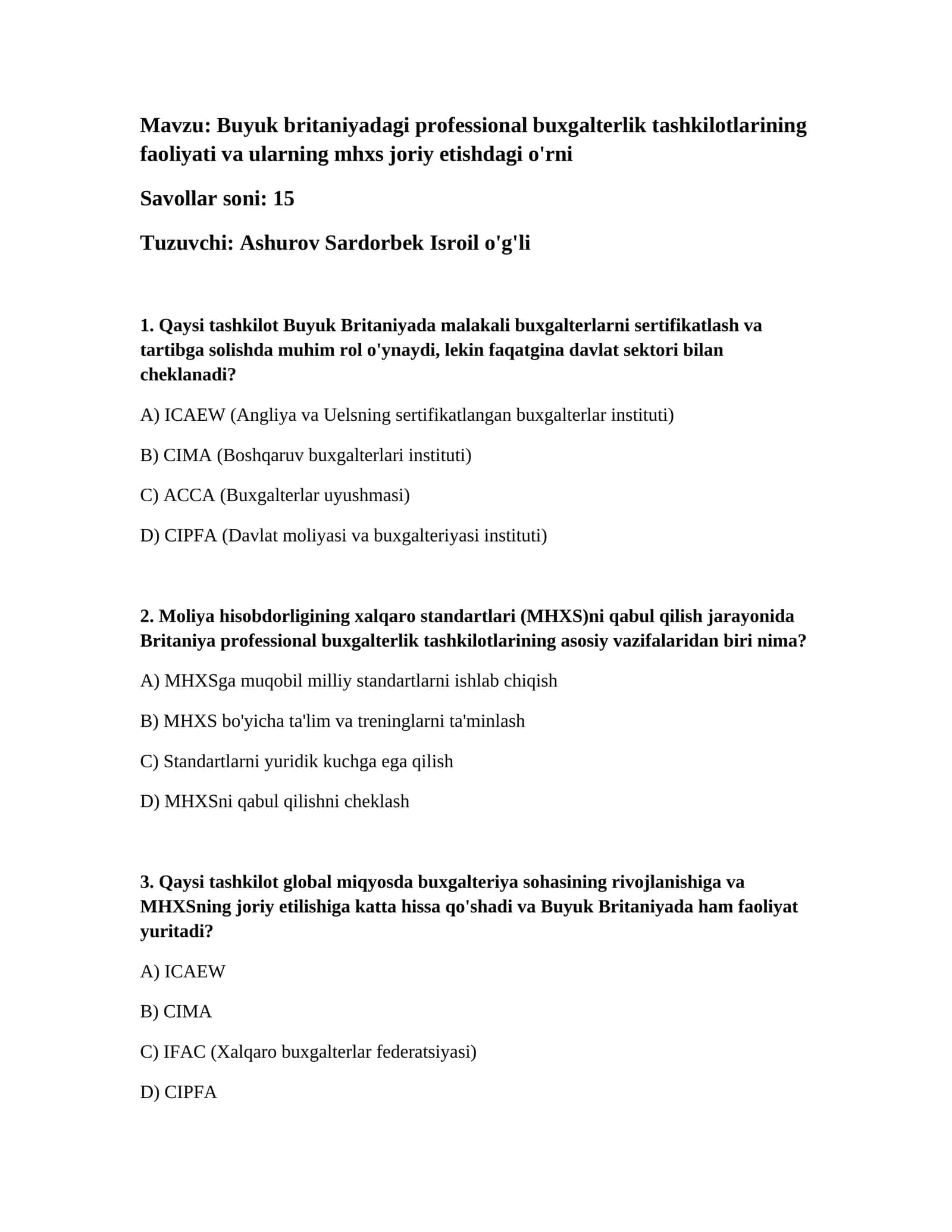 Buyuk britaniyadagi professional buxgalterlik tashkilotlarining faoliyati va ularning mhxs joriy etishdagi o'rni 1