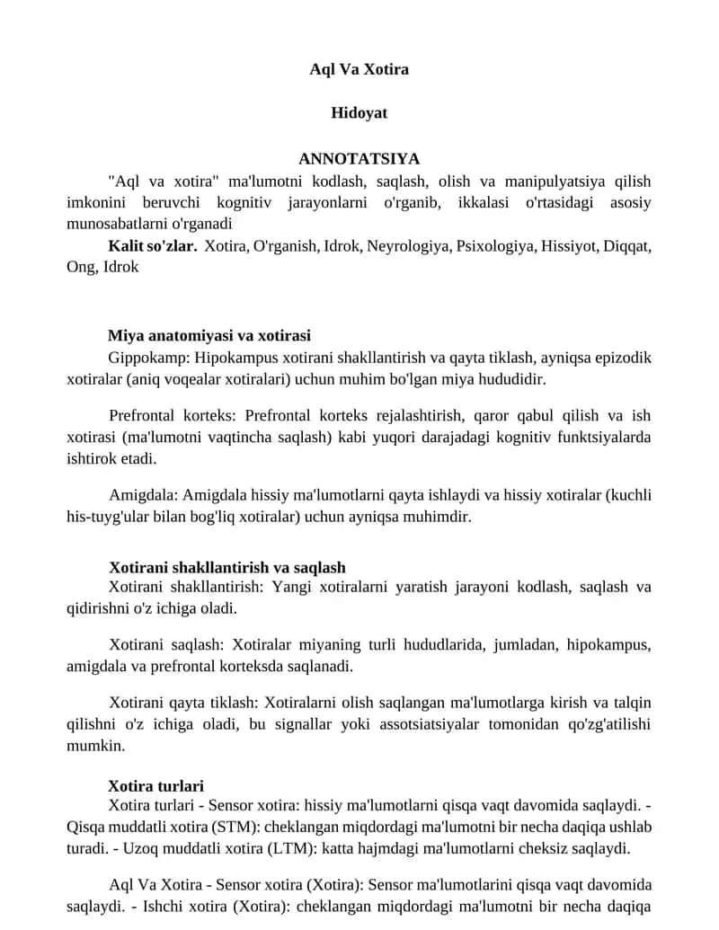 Aql Va Xotira 1