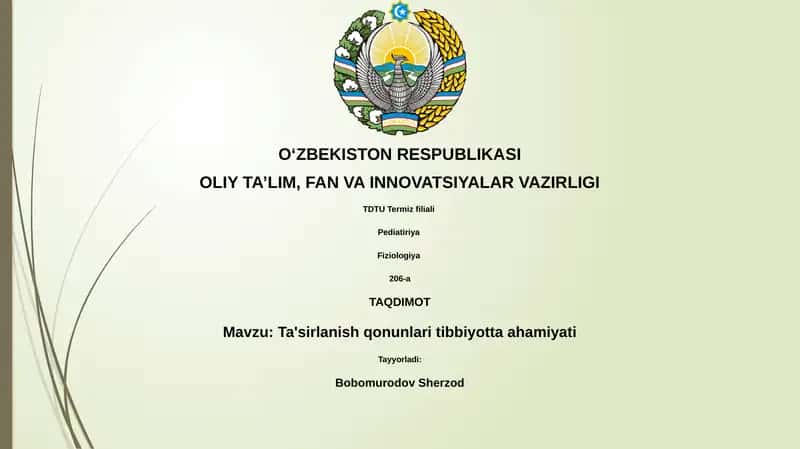 Ta'sirlanish qonunlari tibbiyotta ahamiyati 1