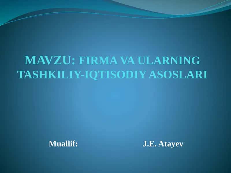 Firma va ularning tashkiliy-iqtisodiy asoslari 1