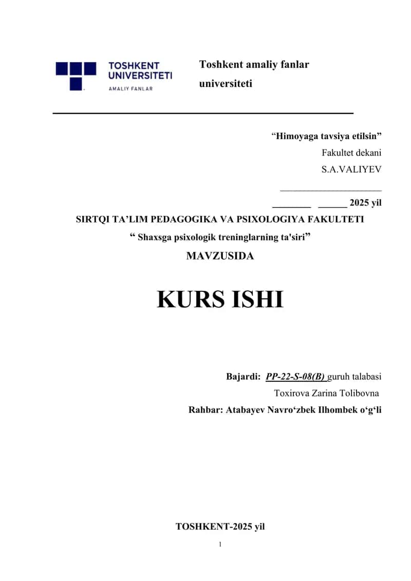 Shaxsga psixologik treninglarning ta'siri. 1