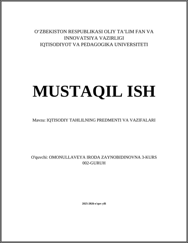 IQTISODIY TAHLILNING PREDMENTI VA VAZIFALARI 1