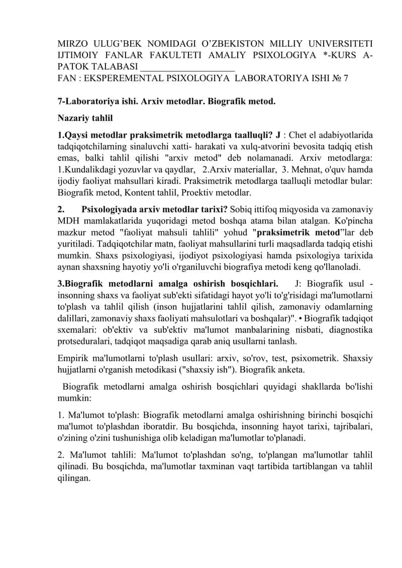 Arxiv metodlar. Biografik metod. 1