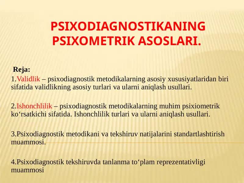 Psixodiagnostikaning psixometrik asoslari 1