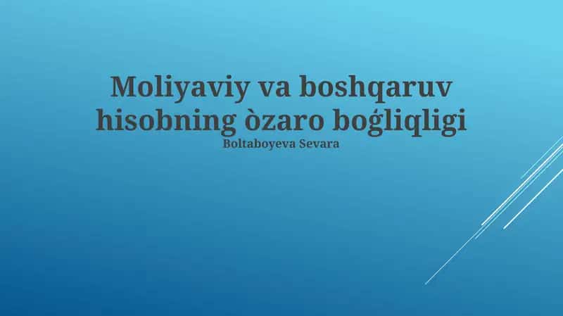 Moliyaviy va boshqaruv hisobning òzaro boģliqligi 1