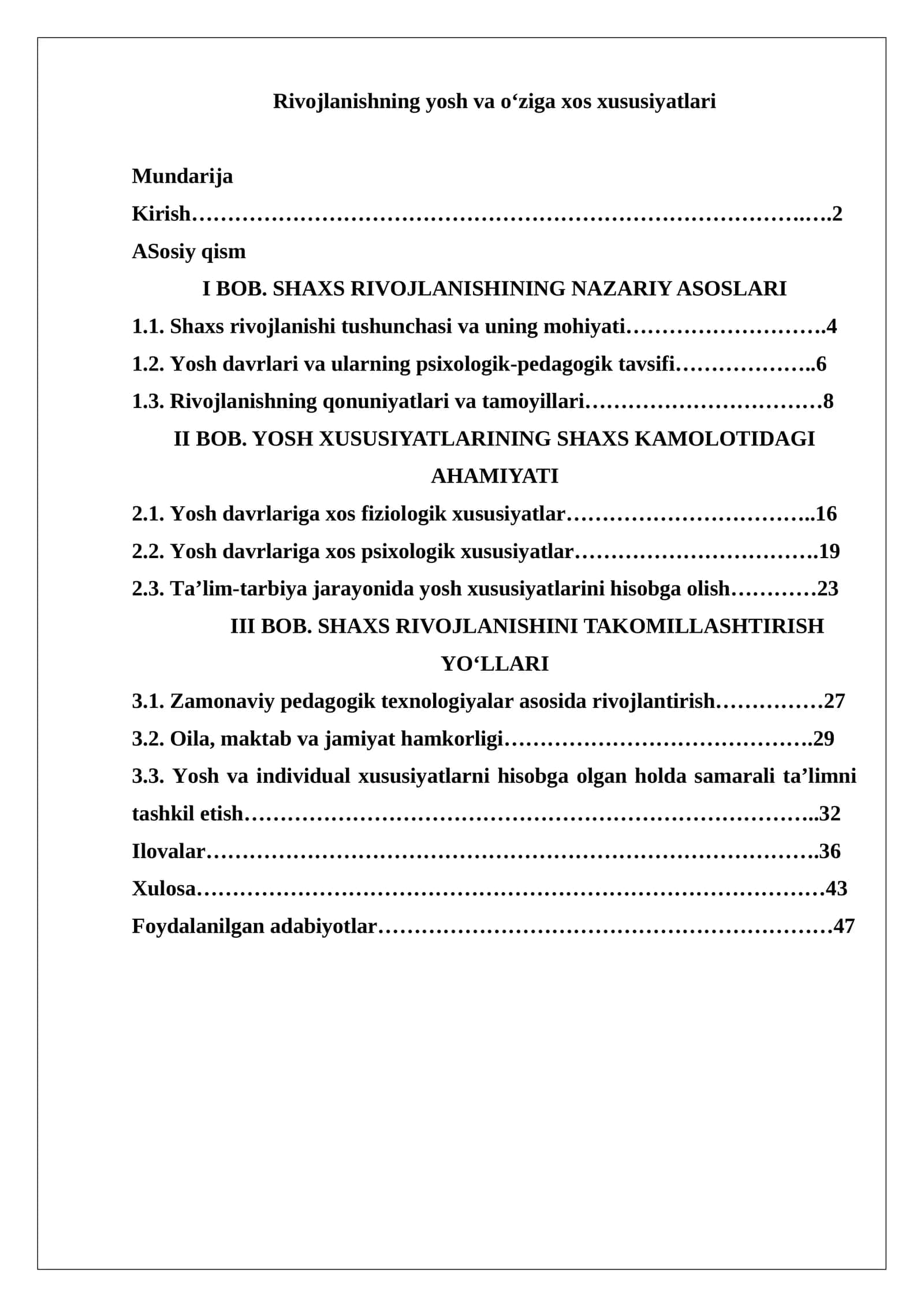 Rivojlanishning yosh va o‘ziga xos xususiyatlari 1
