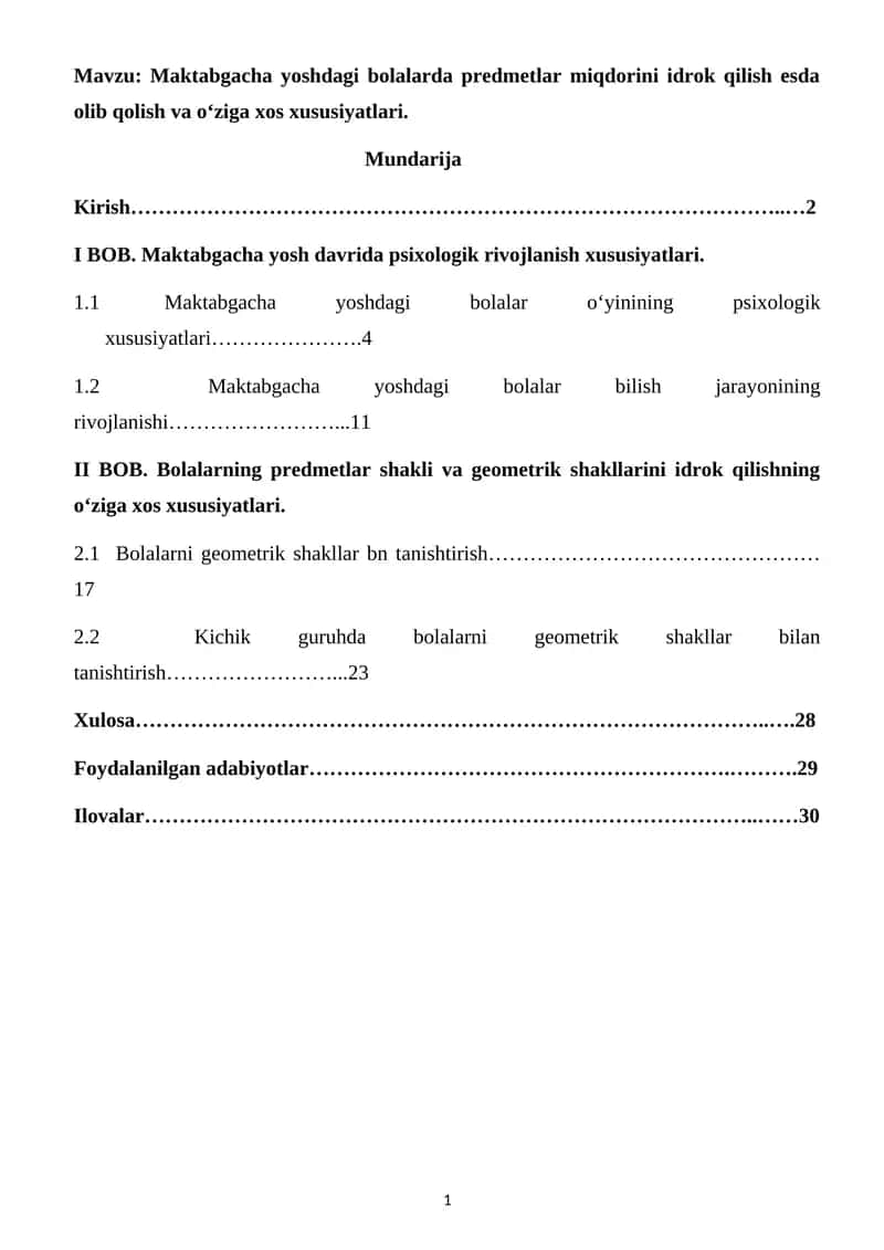 Maktabgacha yoshdagi bolalarda predmetlar miqdorini idrok qilish 1