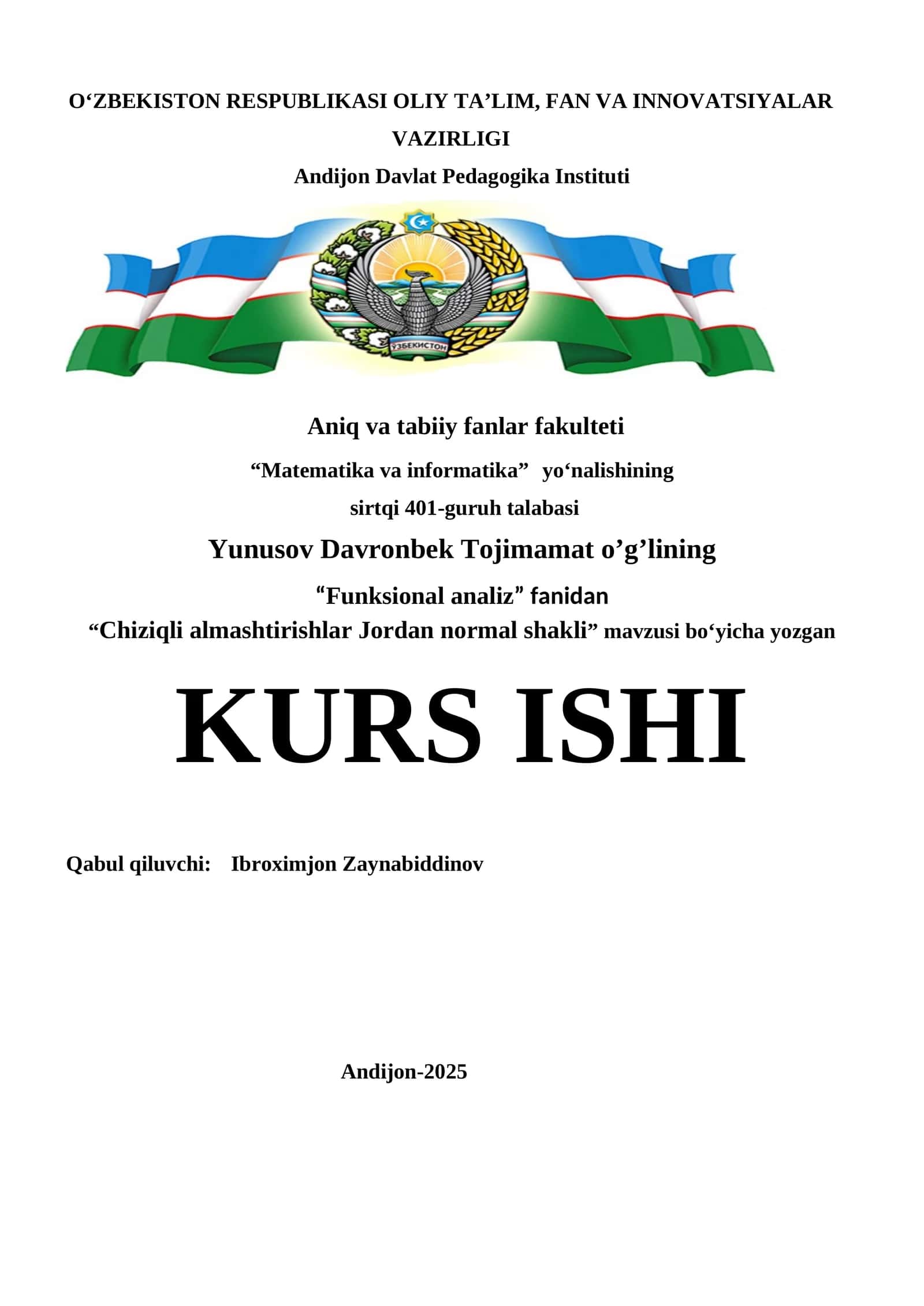 Chiziqli almashtirishlar Jordan normal shakli 1