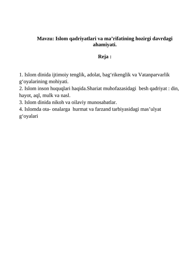 Islom qadriyatlari va maʼrifatining hozirgi davrdagi ahamiyati 1