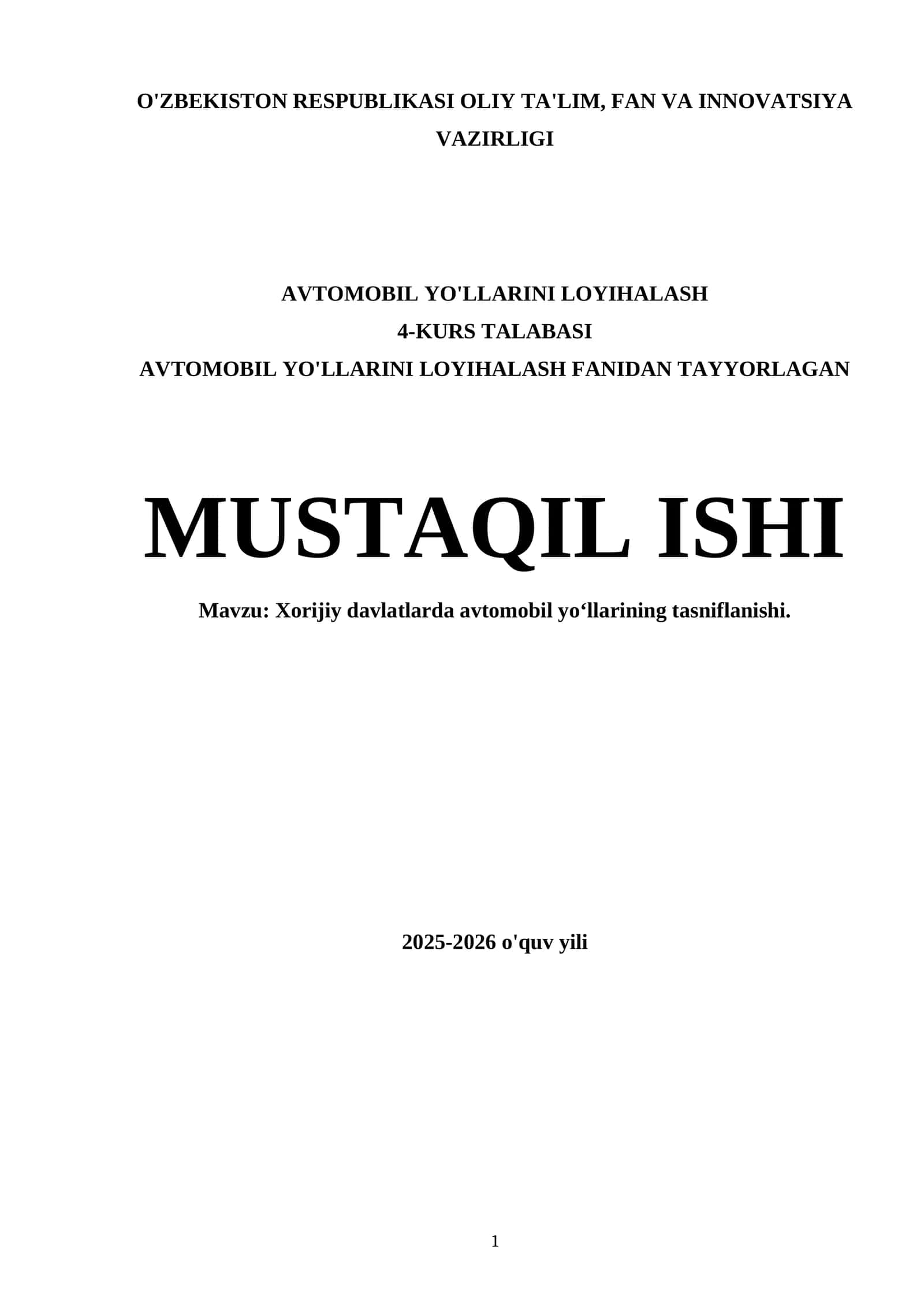 Xorijiy davlatlarda avtomobil yo‘llarining tasniflanishi 1