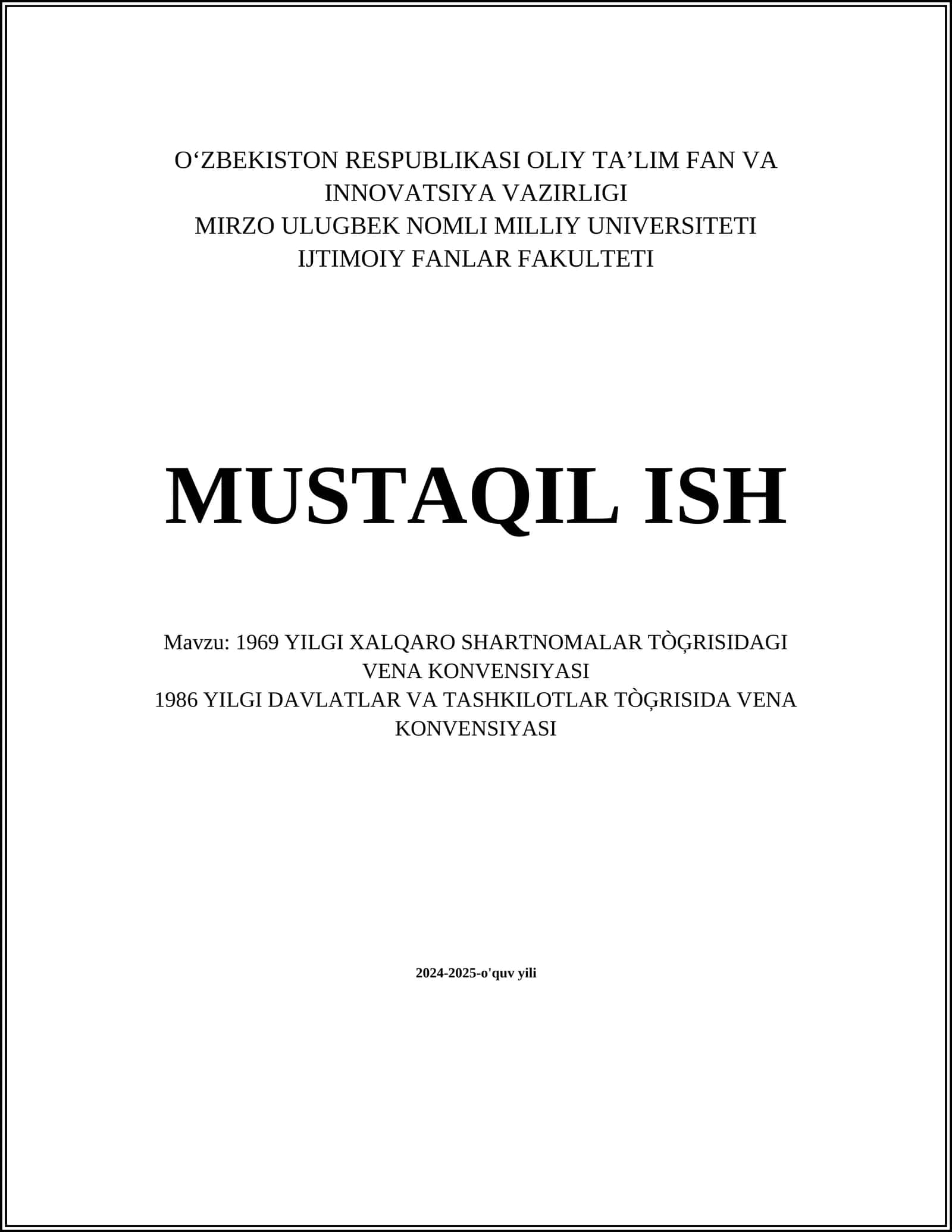 1969 YILGI XALQARO SHARTNOMALAR TÒĢRISIDAGI VENA KONVENSIYASI 1