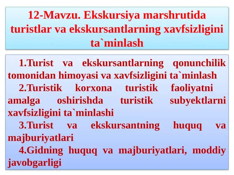 Turizm sohasida xavfsizlik 1