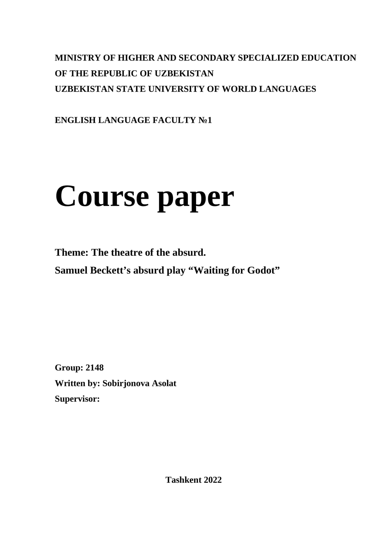 Course paper: The theatre of the absurd - Samuel Beckett’s "Waiting for Godot" 1