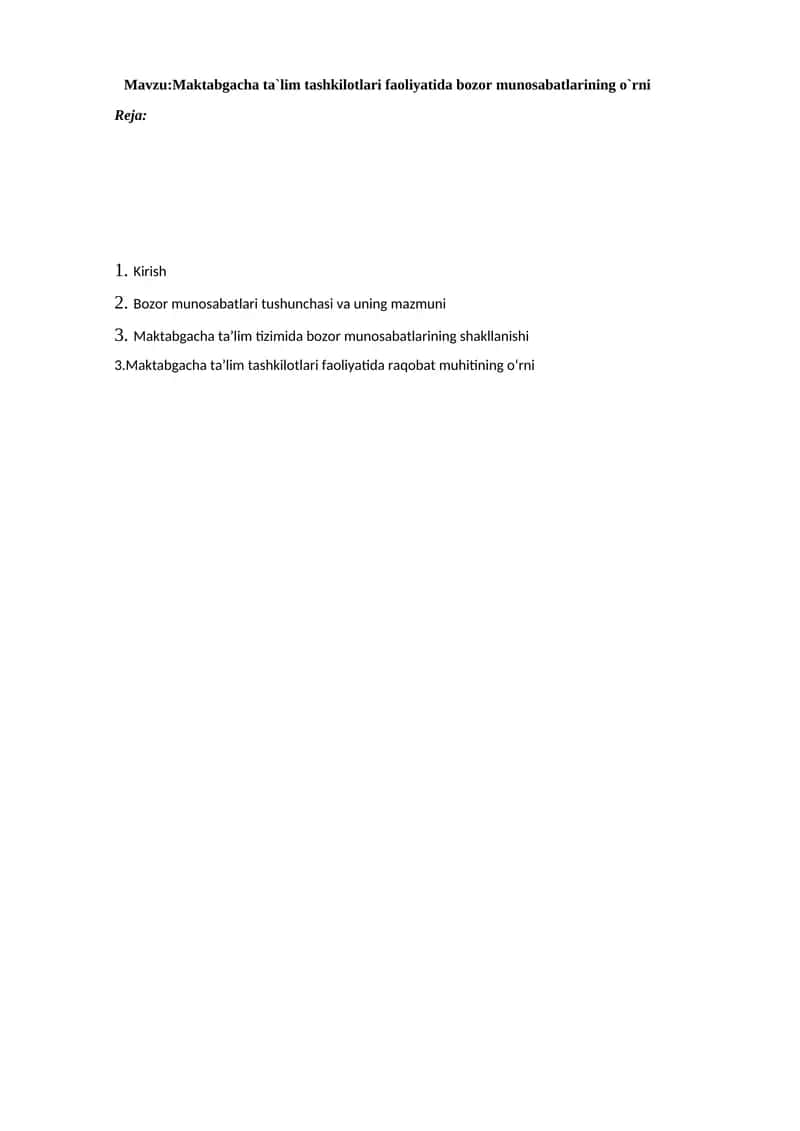 Maktabgacha ta`lim tashkilotlari faoliyatida bozor munosabatlarining o`rni 1