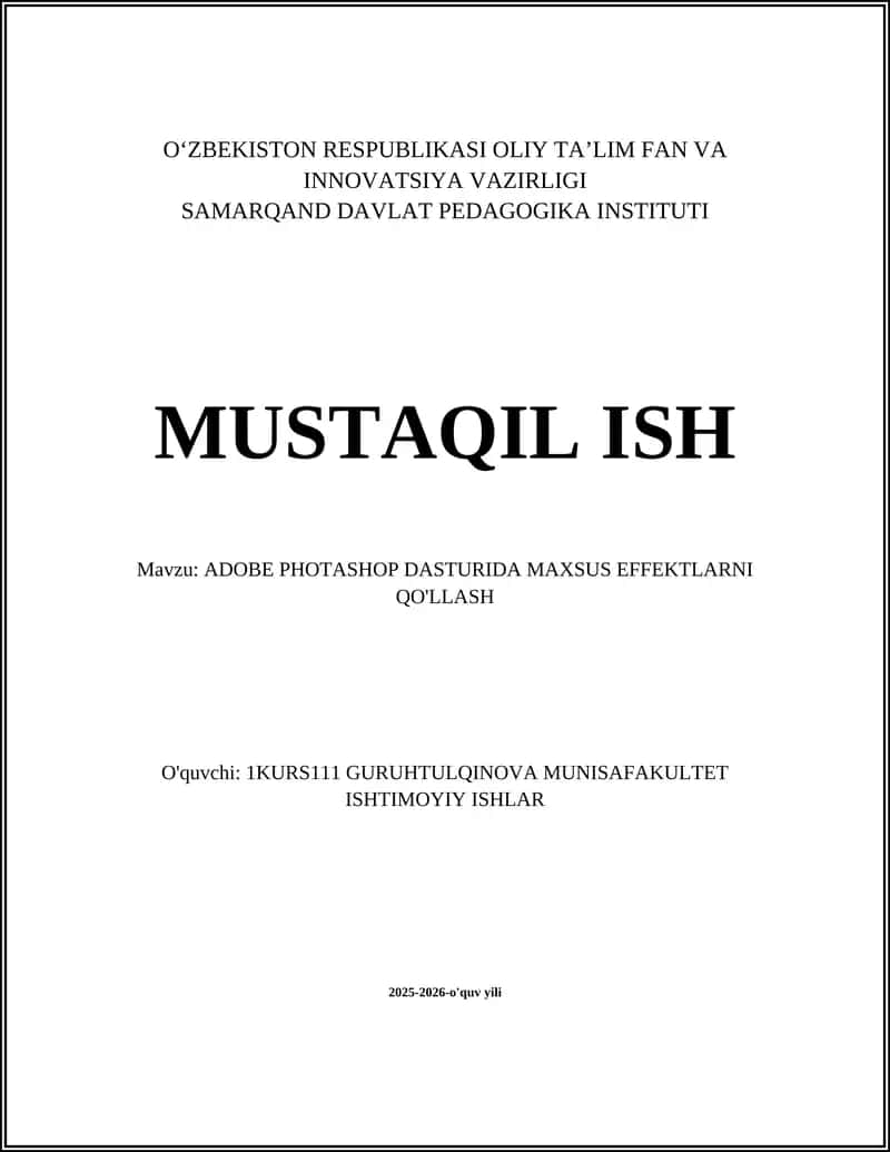 ADOBE PHOTASHOP DASTURIDA MAXSUS EFFEKTLARNI QO'LLASH 1