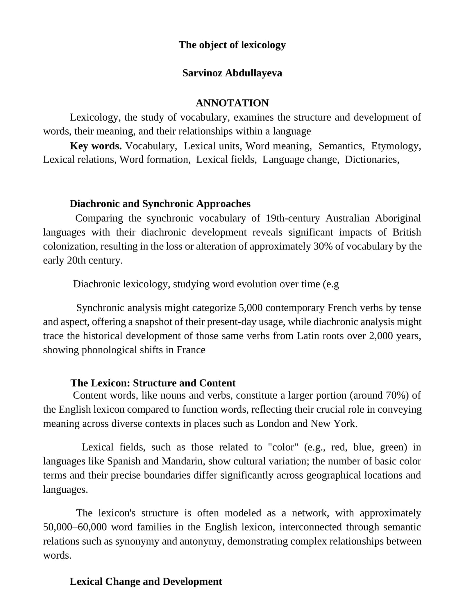 The object of lexicology 1