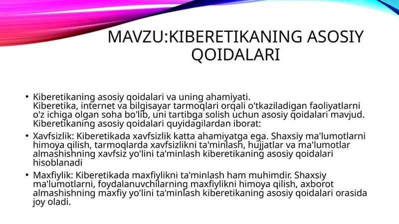 KIBERETIKANING ASOSIY QOIDALARI 1