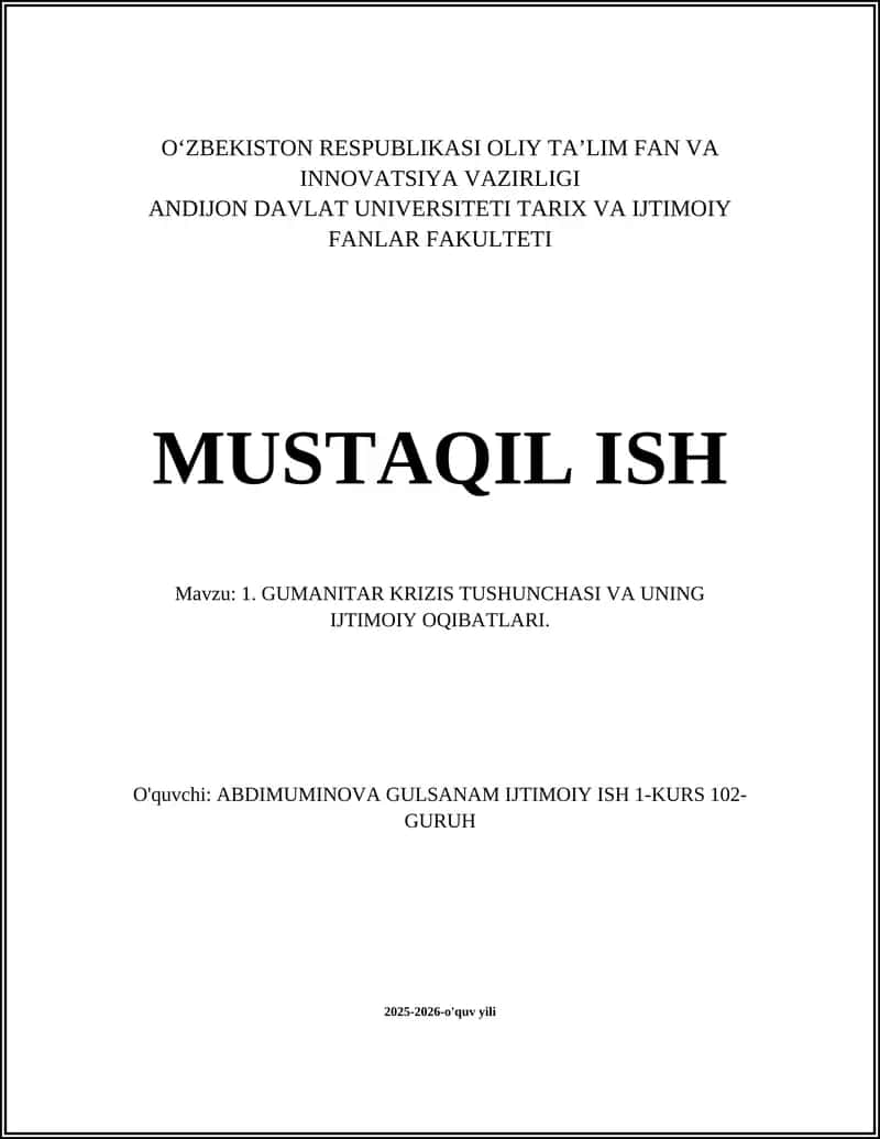 GUMANITAR KRIZIS TUSHUNCHASI VA UNING IJTIMOIY OQIBATLARI 1