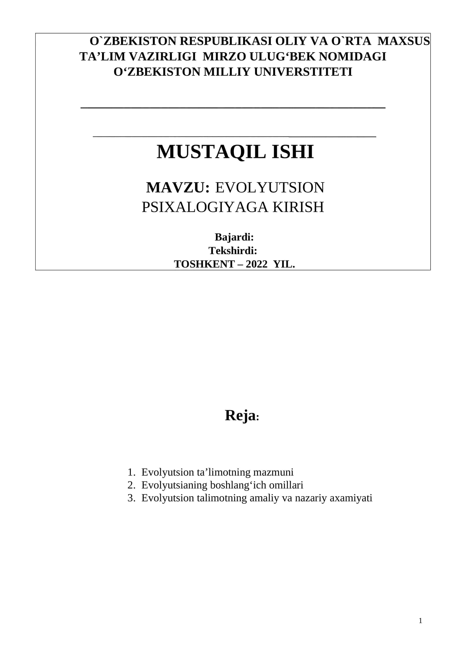EVOLYUTSION PSIXOLOGIYAGA KIRISH 1