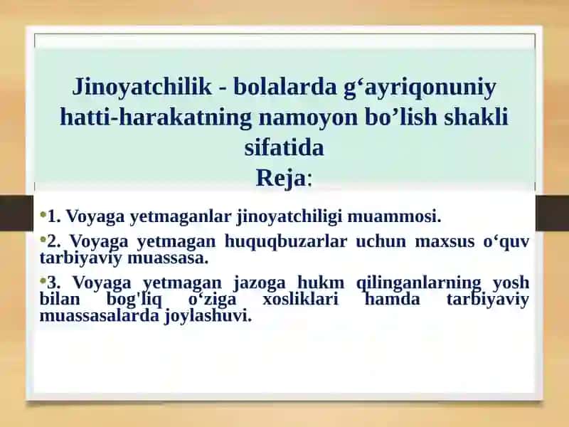 Jinoyatchilik - bolalarda g‘ayriqonuniy hatti-harakatning namoyon bo’lish shakli sifatida