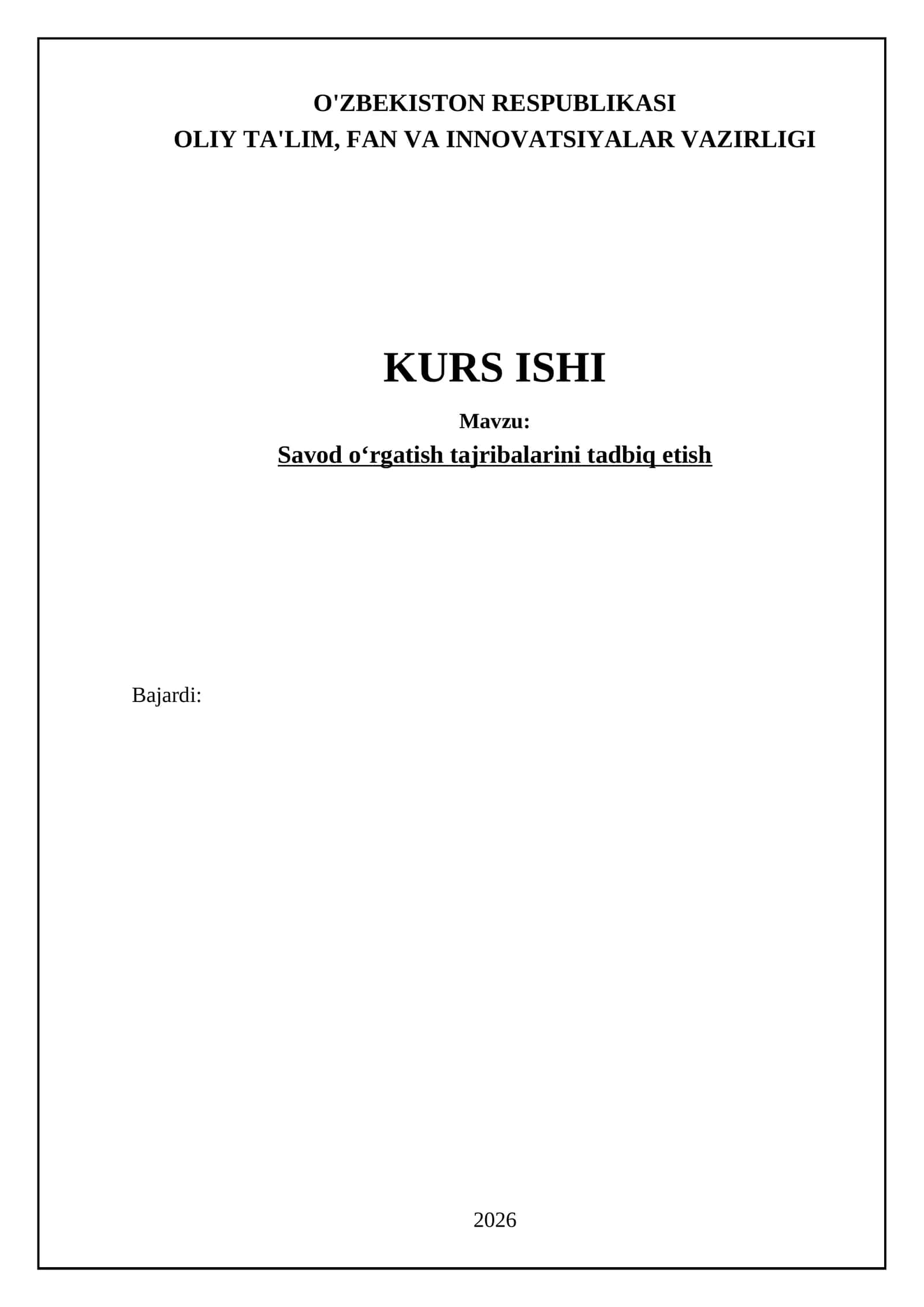 Savod oʻrgatish tajribalarini tadbiq etish 1
