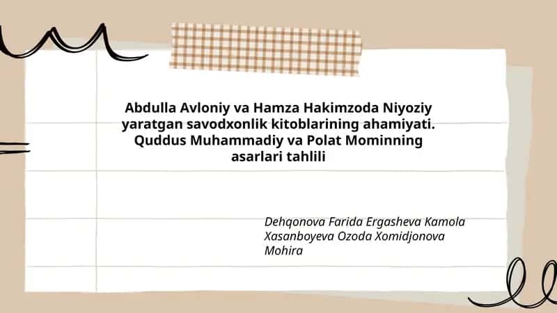 Abdulla Avloniy va Hamza Hakimzoda Niyoziy yaratgan savodxonlik kitoblarining ahamiyati 1
