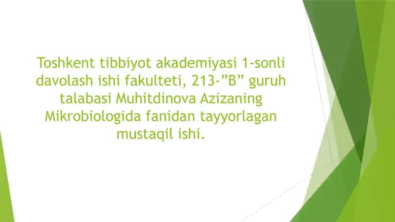 Toshkent Tibbiyot Akademiyasi 1-sonli Davolash Ishi Fakulteti talabasining mustaqil ishi 1