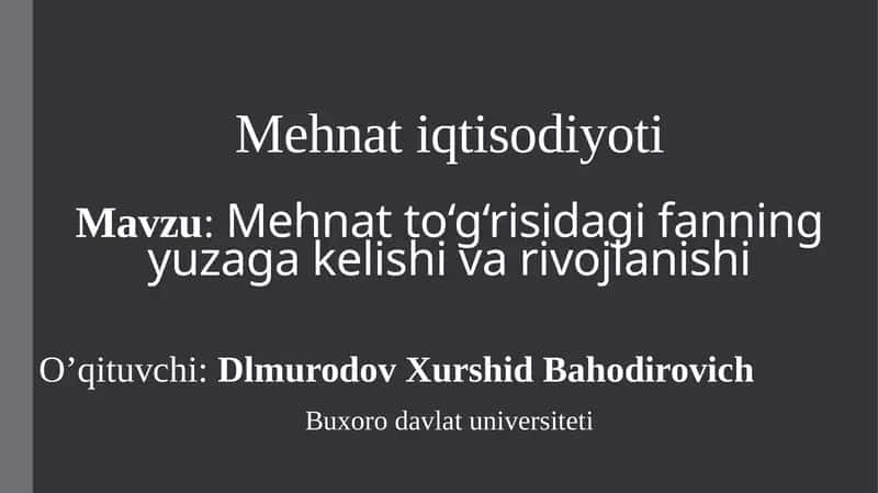 Mehnat iqtisodiysi 1