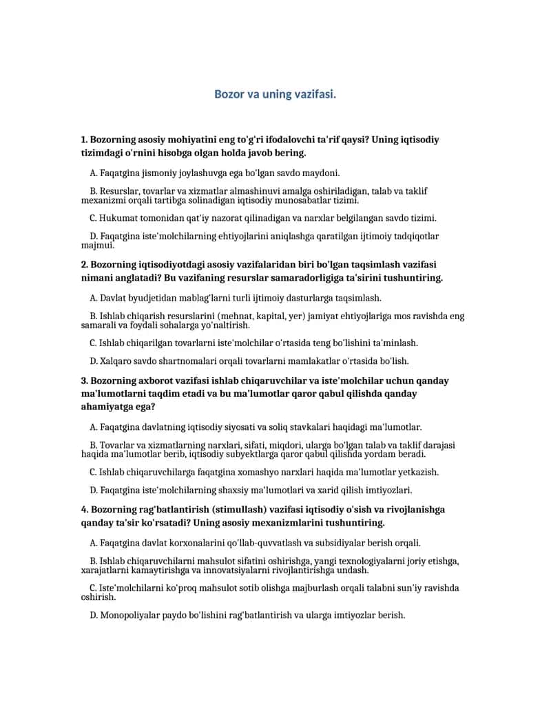 Test Bozor va uning vazifasi 1