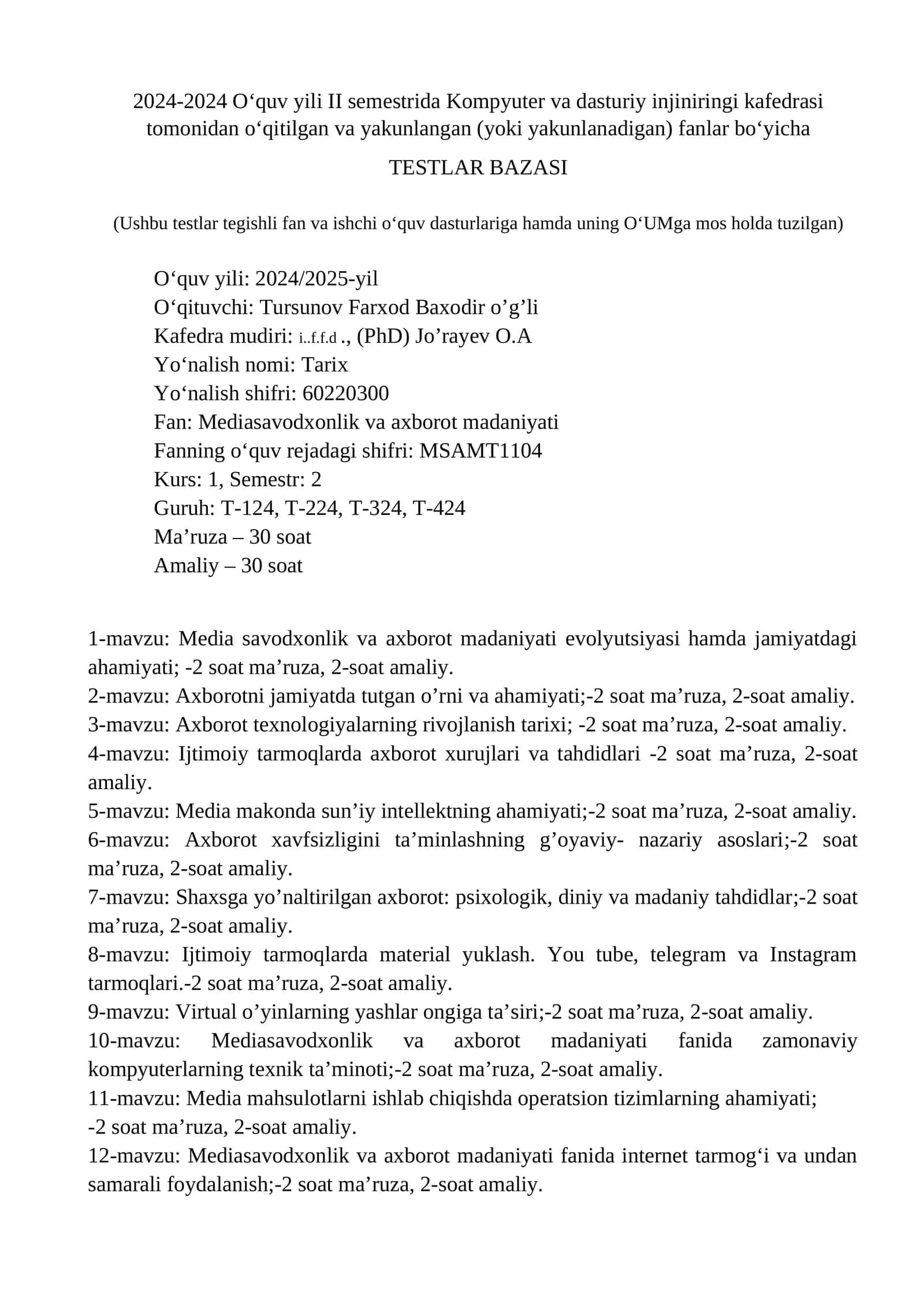 TESTLAR BAZASI 1