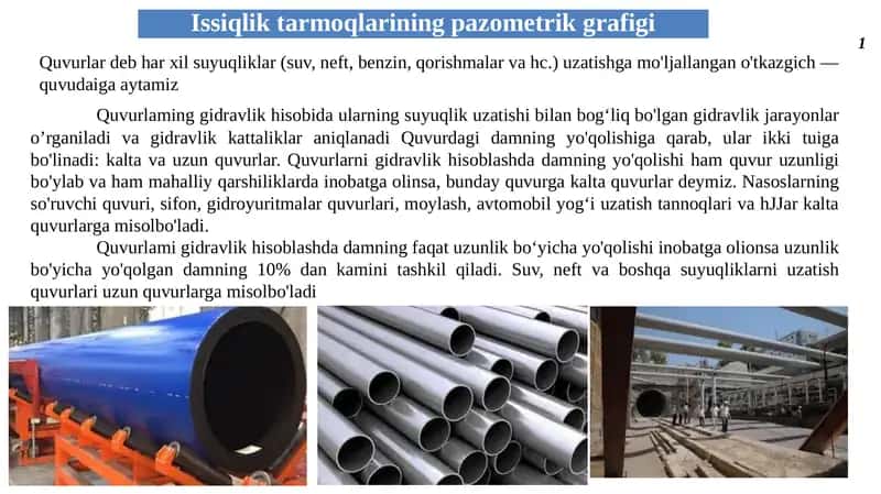 Issiqlik tarmoqlarining pazometrik grafigi 1