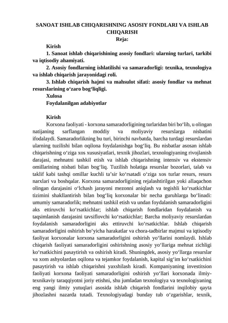 Sanoat ishlab chiqarishning asosiy fondlari va ishlab chiqarish 1