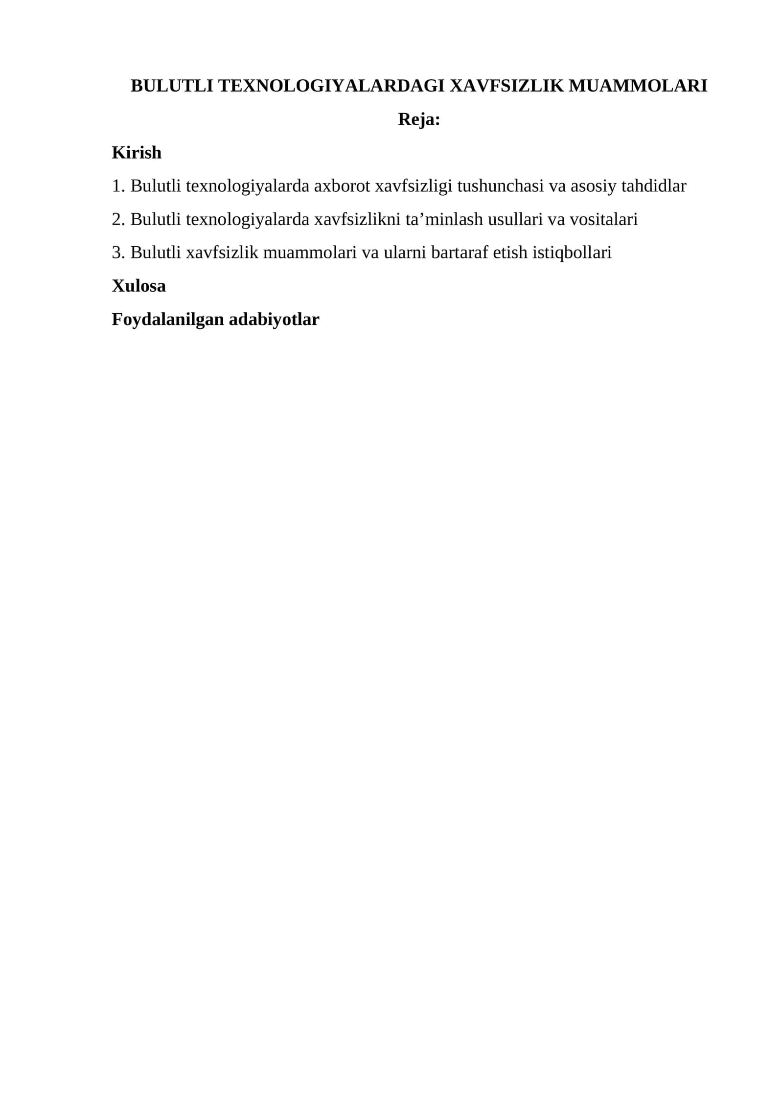BULUTLI TEXNOLOGIYALARDAGI XAVFSIZLIK MUAMMOLARI 1