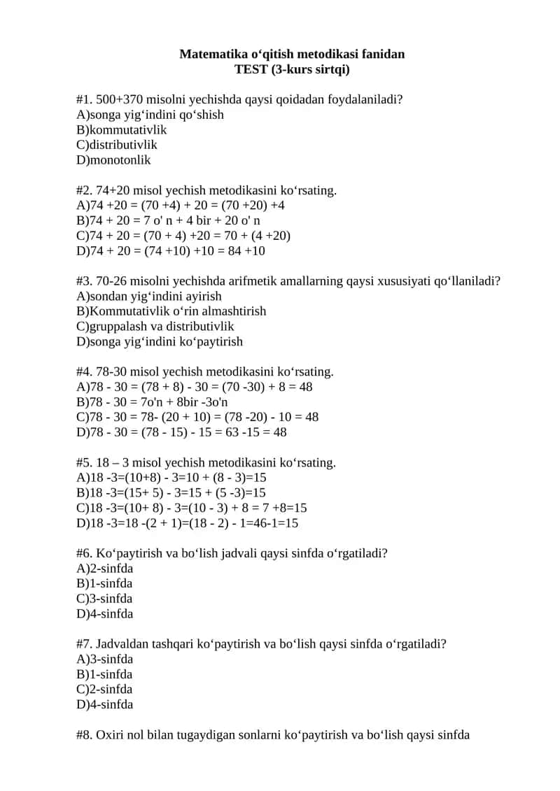 Matematika o‘qitish metodikasi fanidan 1