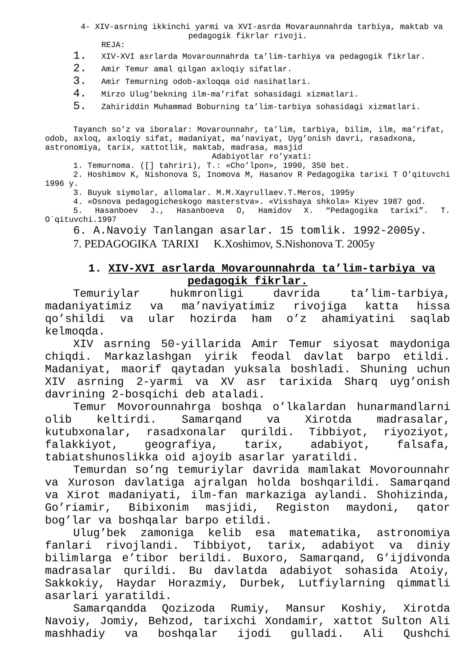 XIV-XVI asrlarda Movarounnahrda ta’lim-tarbiya va pedagogik fikrlar 1