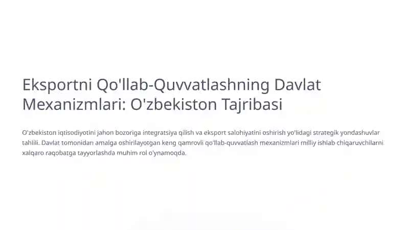 Eksportni Qo'llab-Quvvatlashning Davlat Mexanizmlari: O'zbekiston Tajribasi