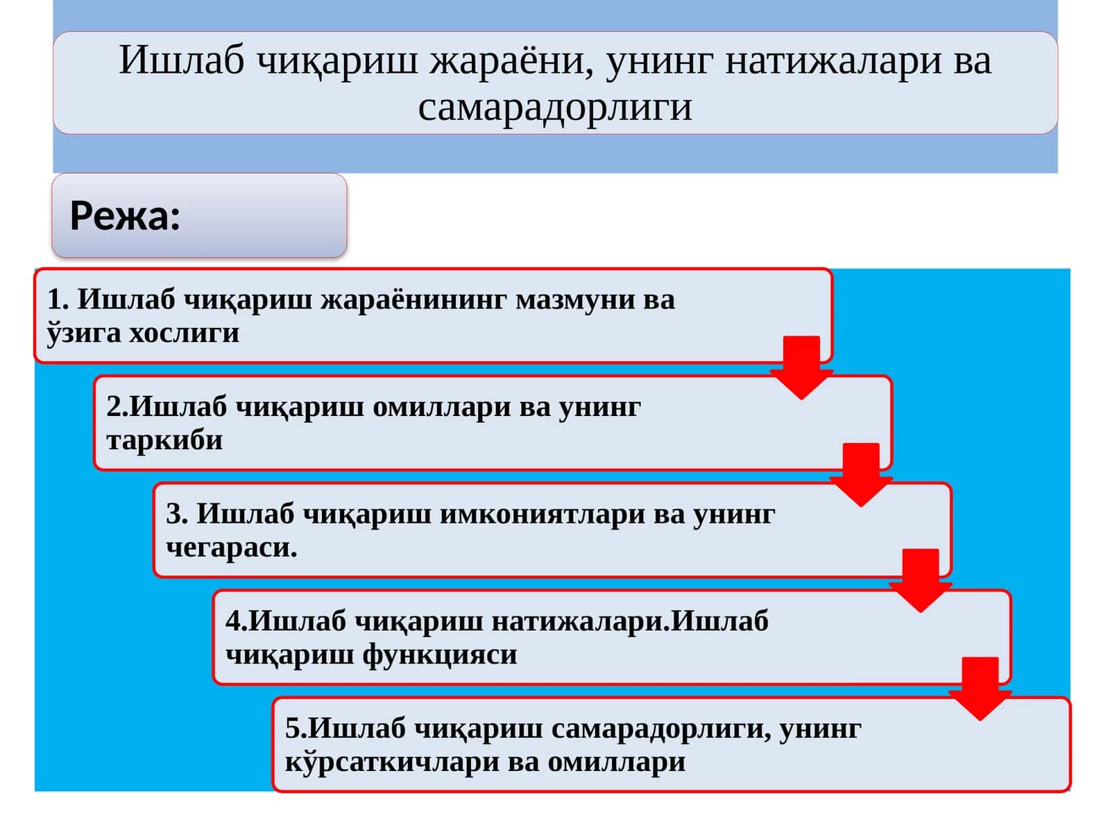 Ишлаб чиқариш жараёни, унинг натижалари ва самарадорлиги 1