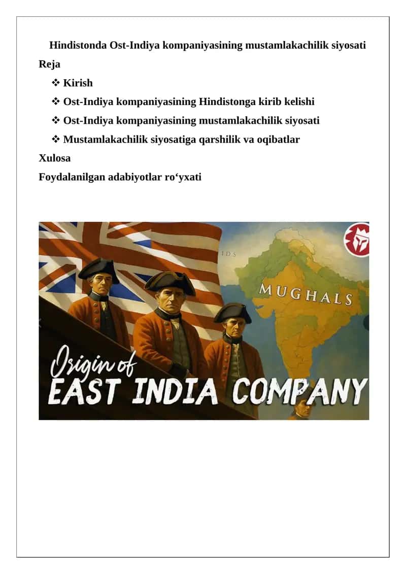 Hindistonda Ost-Indiya kompaniyasining mustamlakachilik siyosati 1