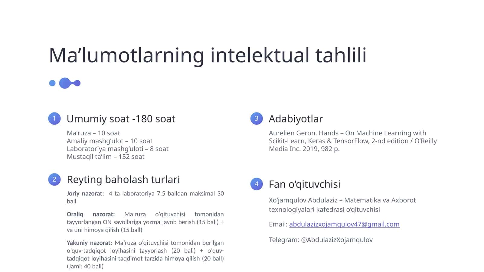Ma’lumotlarning intelektual tahlili 1