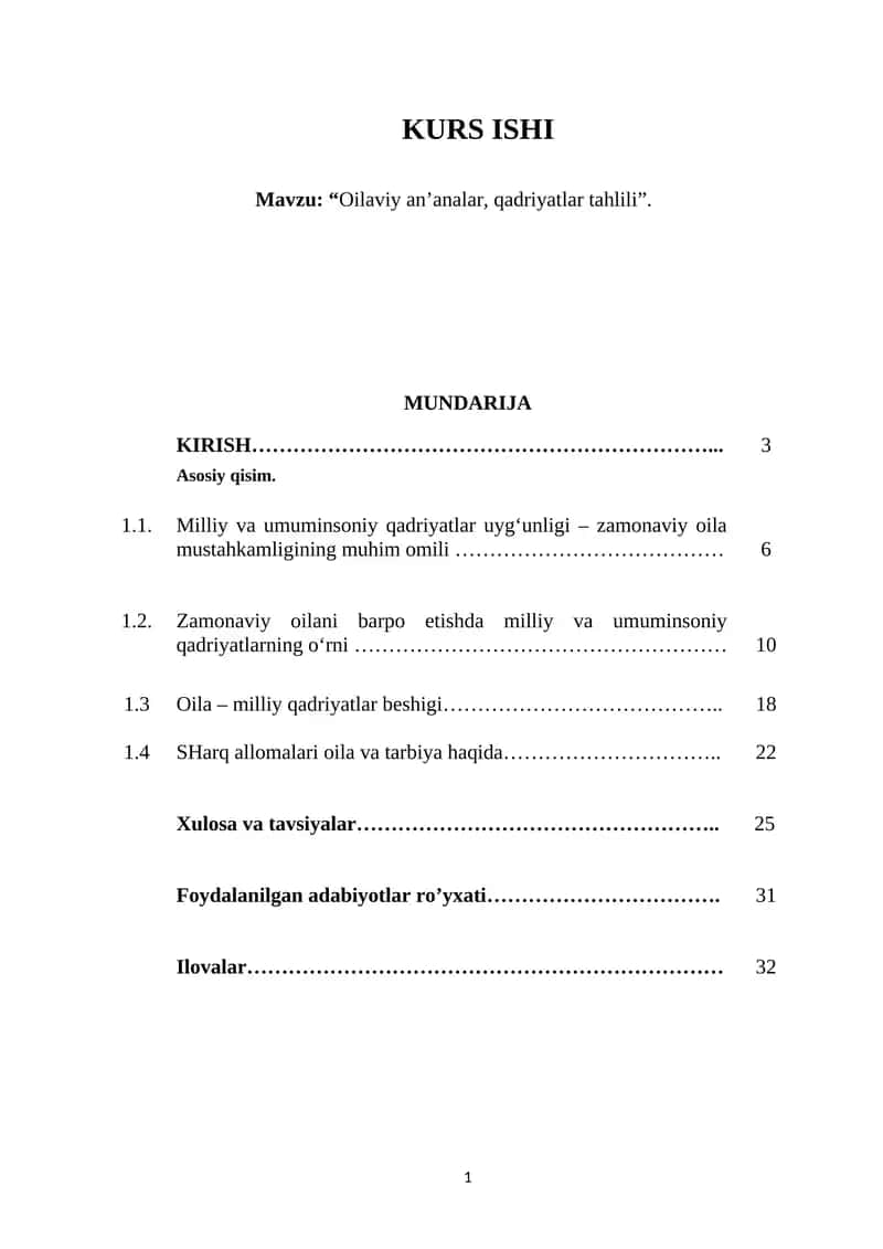 Oilaviy an’analar, qadriyatlar tahlili 1