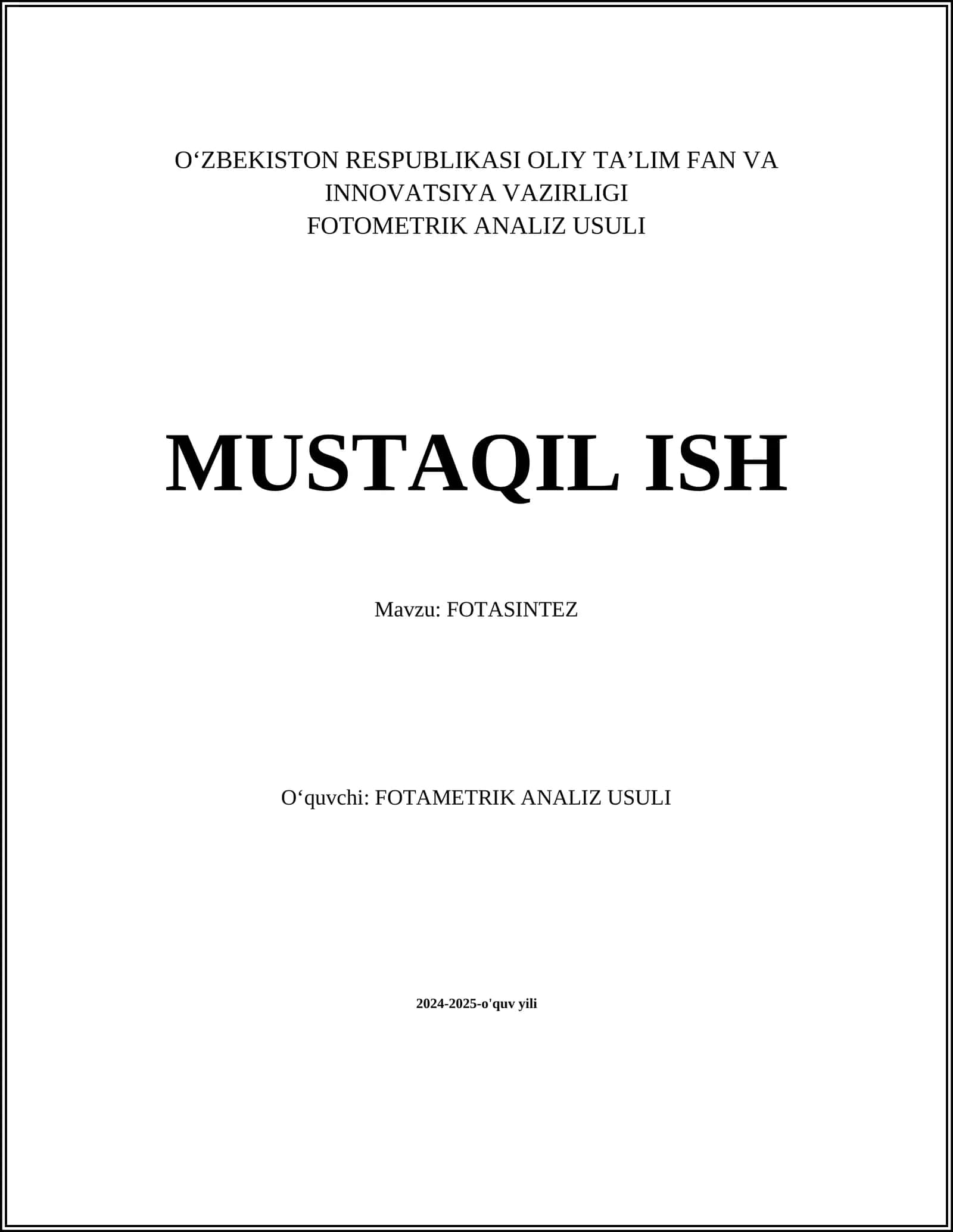 FOTOMETRIK ANALIZ USULI 1