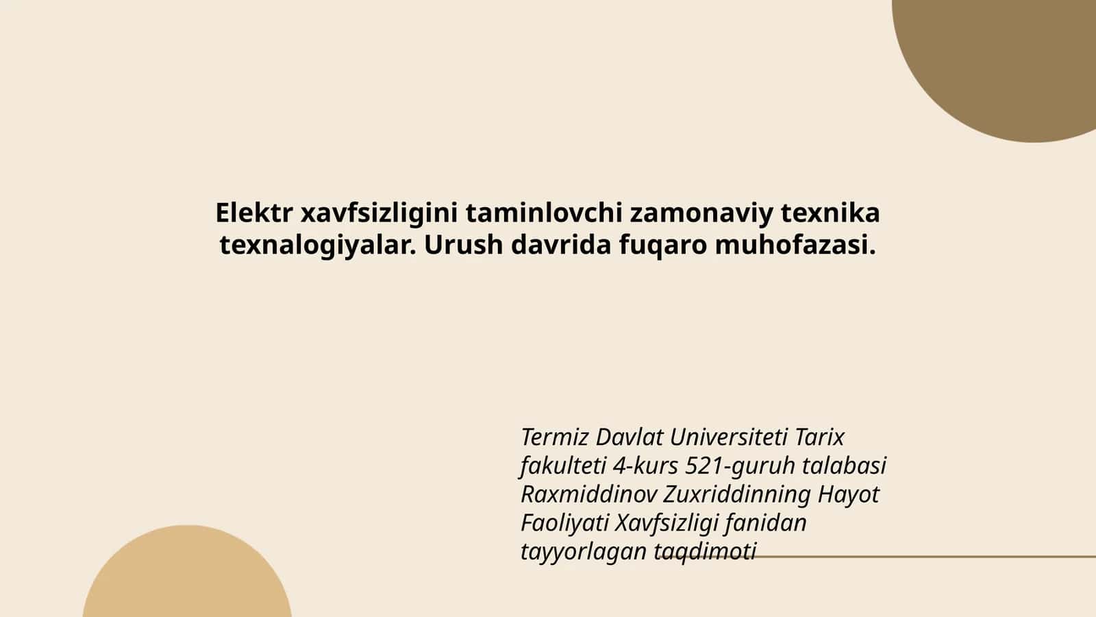 Hayot Faoliyati Xavfsizligi 1
