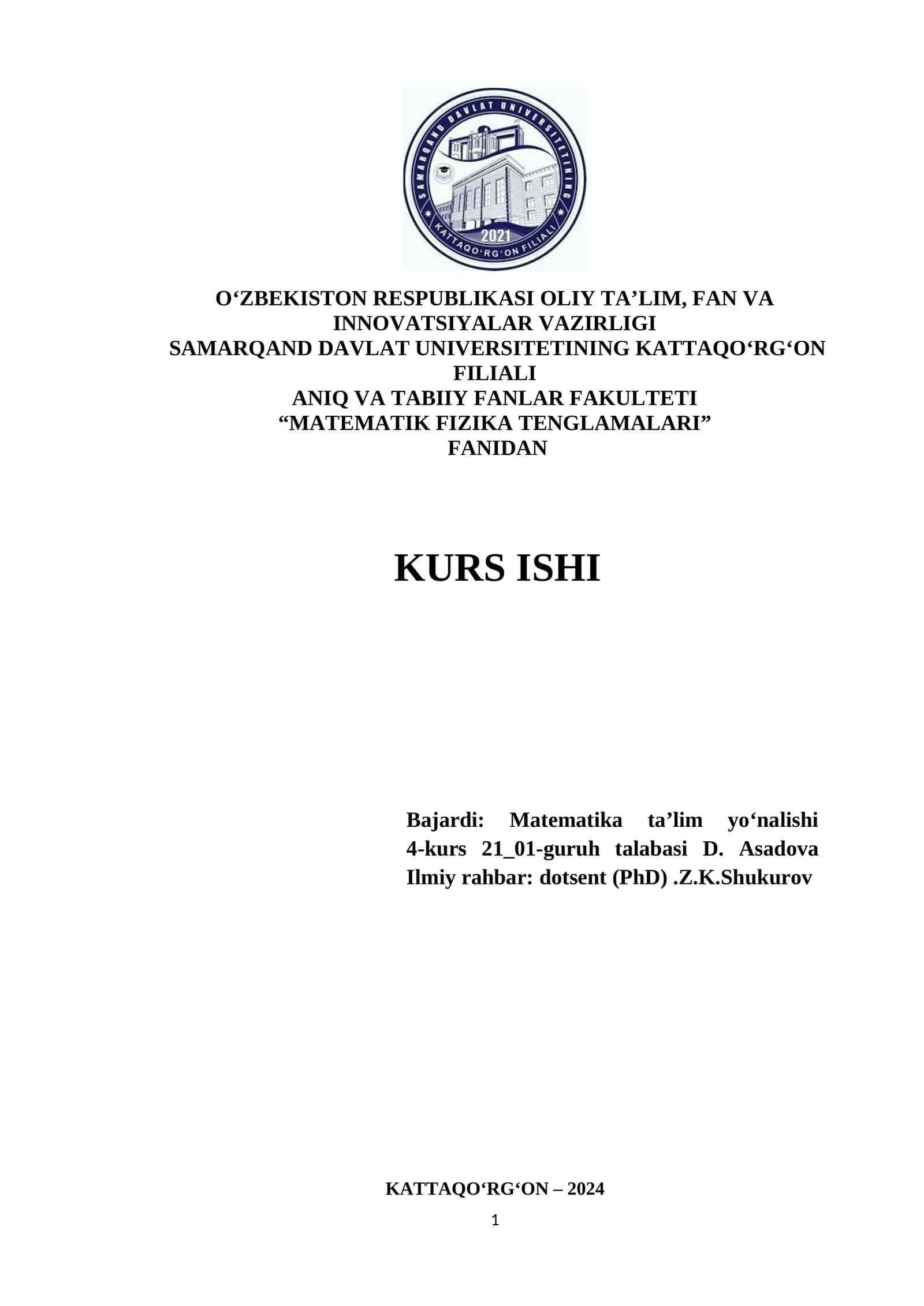 Bir jinsli bo‘lmagan issiqlik tarqalish tenglamasi uchun Koshi masalasi 1