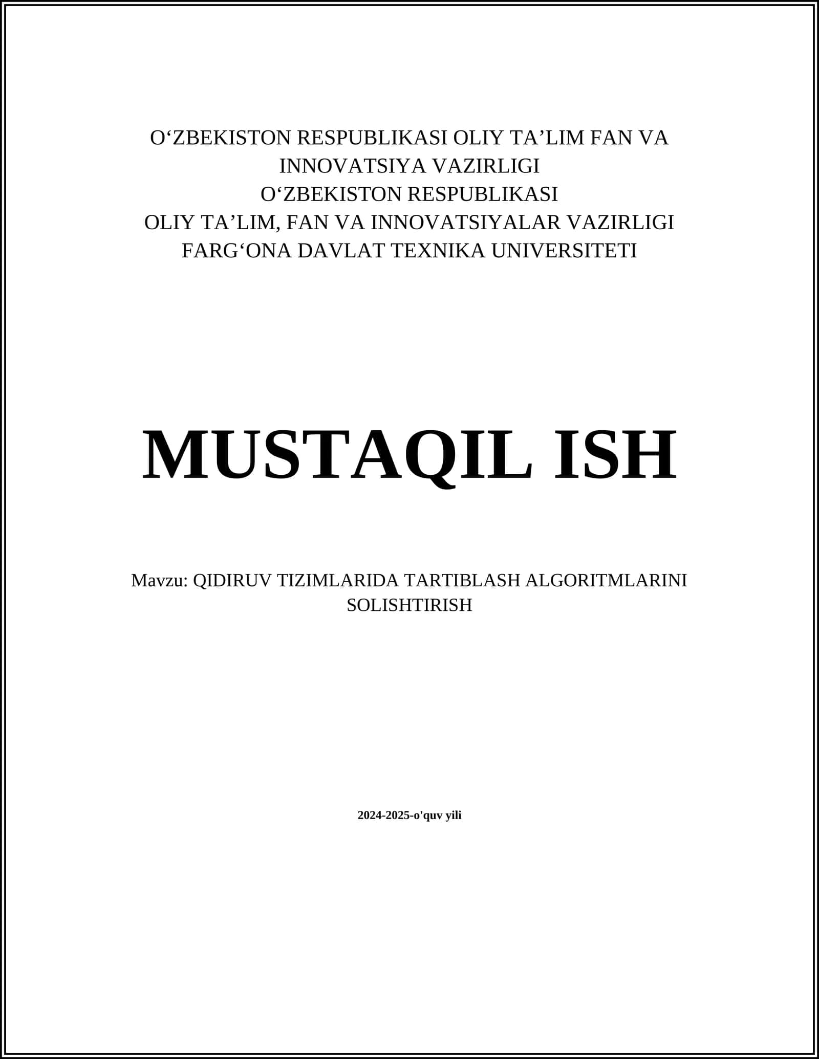 QIDIRUV TIZIMLARIDA TARTIBLASH ALGORITMLARINI SOLISHTIRISH 1